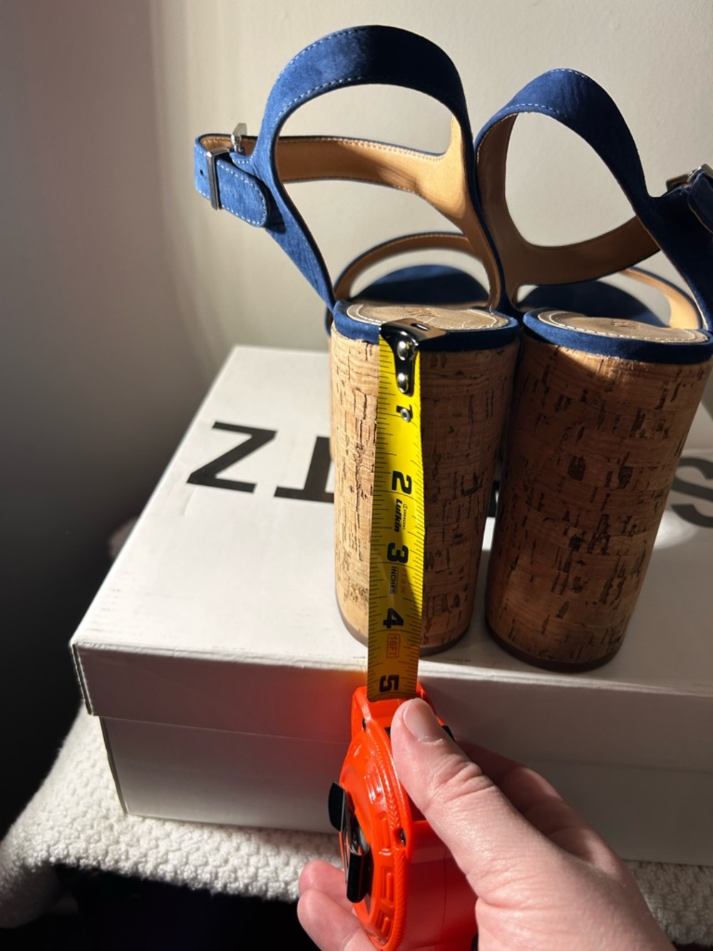 Schutz Sz 10 Blue Suede Cork Platform Sandals - Picture 8 of 16